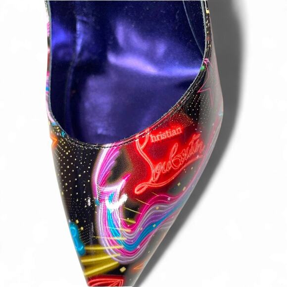 Christian Louboutin Hot Chick 100mm Patent Starlight Heel Neon Pumps Size EU 37
